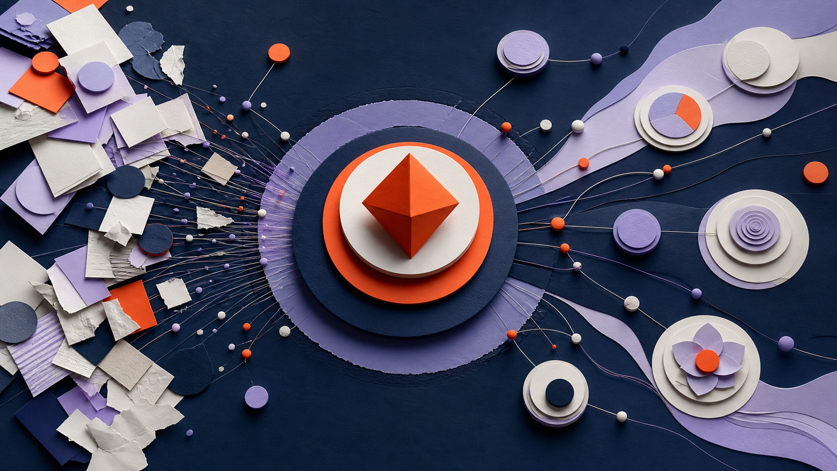 Abstract editorial illustration of automated process giving way to a clear strategic value network